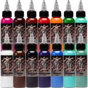 14 Color Set includes:
Black Grape, Blue Iris, Bright Green, Brown, Gold, Heisenberg, Henna, Imperial Violet,
Jade, Mahogany, Mint, Permanent Red, Process Red and Heavy White