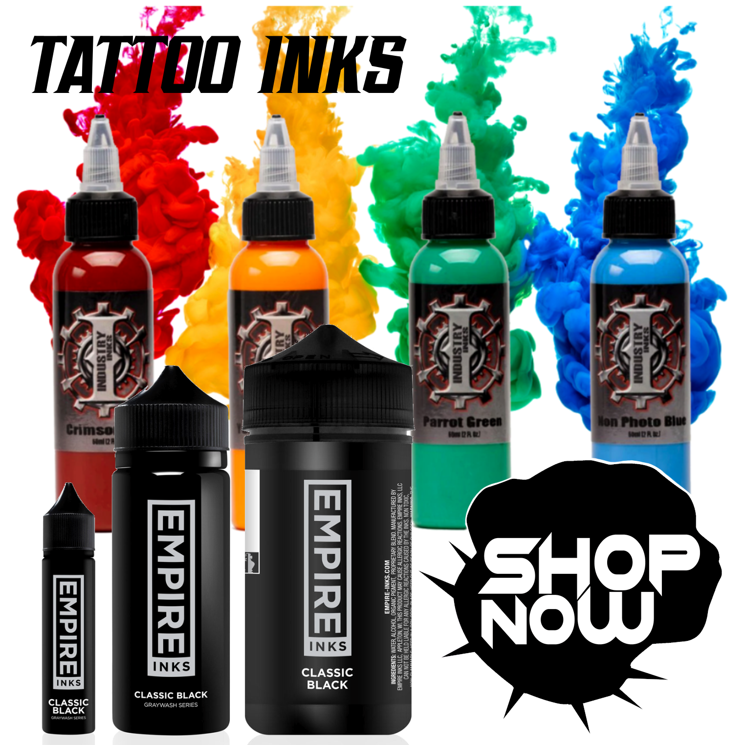 Tattoo inks. Industry ink selection for tattoo artists. Empire Inks for professional tattooing. Intenze Inks for vibrant tattoo colors. Tattoo ink sets. Wide range of tattoo ink colors 7. Black and gray tattoo inks. Grey washes for realistic tattoo shading. Premium tattoo inks for professional artists. High-quality tattoo inks 