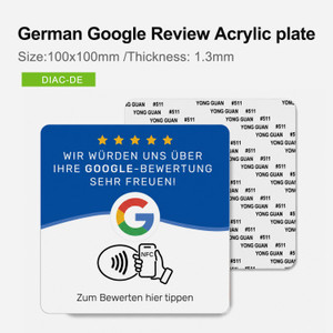 German Google Review NFC Plate, NTAG213 acrylic plate, 100x100×1.3mm 