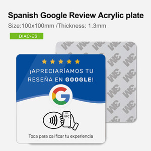 Spanish Google Review NFC Plate, NTAG213 acrylic plate, 100x100×1.3mm 