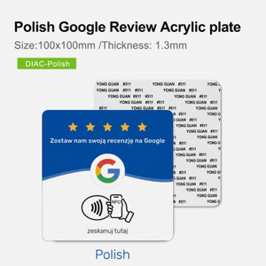 Polish&Dutch Google Review NFC Plate, NTAG213 acrylic plate, 100x100×1.3mm 
