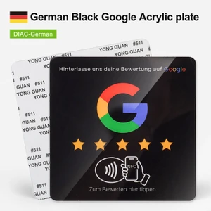 German Google Review Black NFC Plate, NTAG215 acrylic plate, 100x100×1.3mm 