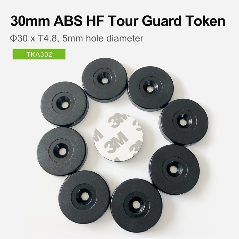30mm ABS NFC Tour Guard Token, Metal Tag, 3mm hole