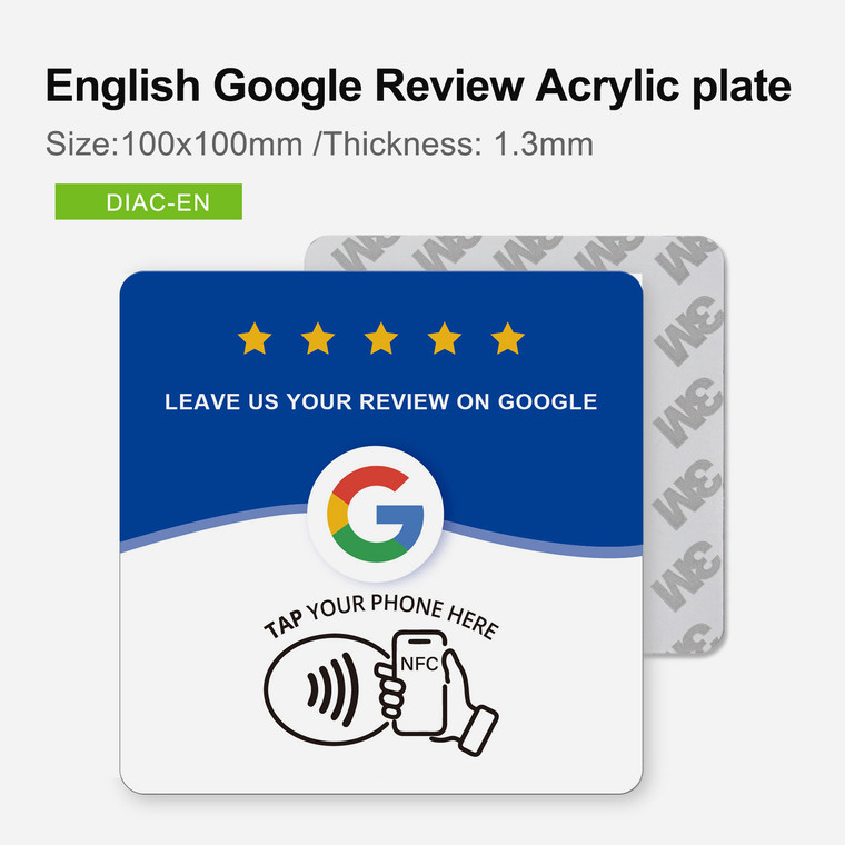 Acrylic Google Review NFC Plate, NTAG213 acrylic plate, 100x100×1.3mm 