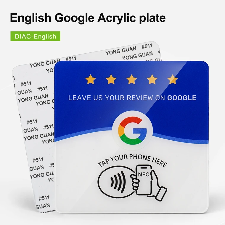 Acrylic Google Review NFC Plate, NTAG215 acrylic plate, 100x100×1.3mm 