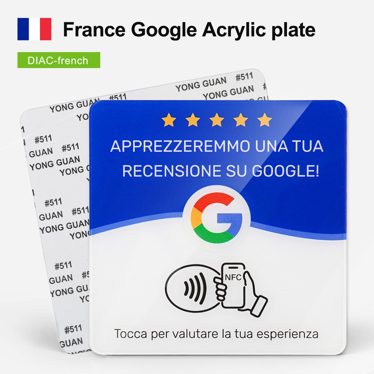 French Google Review NFC Plate, NTAG215 acrylic plate, 100x100×1.3mm 