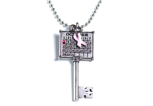 Your "Cancerversary" Personalized Key Calendar Charm with a colored crystal and enameled ribbon (Ball chain included)