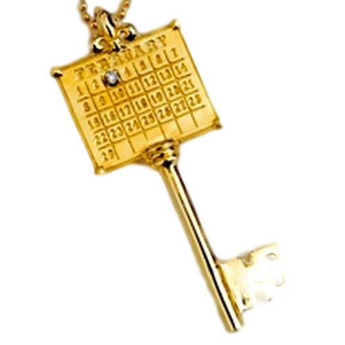 14kt Yellow Gold or White Gold Key Calendar Charm with 2 pt. Diamond