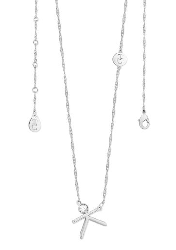 Crafted in sleek polished silver, each unique letter is adorned with a sparkling bezel set clear CZ adding a touch of glamour to these eye-catching pendants. Each letter is positioned at an angle creating a contemporary look. They are suspended from a beautiful shimmering Singapore chain and secure safely with a lobster claw clasp.