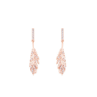 RG FEATHER DROP EARRINGS INSET WITH CLEAR CZ