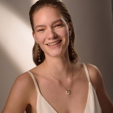 Tc Bow - Pearl Chain Drop Earrings Gold