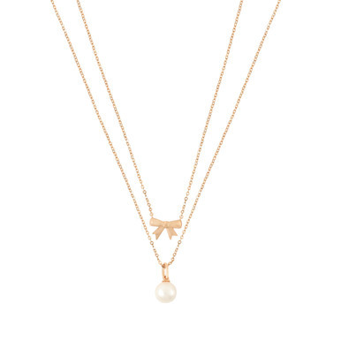 Tc Bow - Bow & Pearl Double Necklace Gold