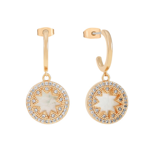 Tc Star Mother Of Pearl Inset Circle Earrings Gold