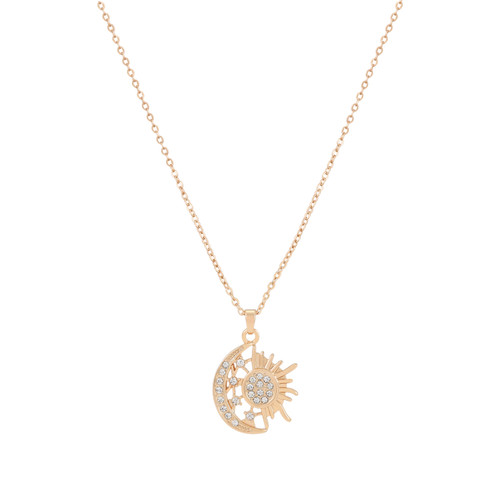 Tc Star, Sun, & Moon Cz Inset Pendant Gold