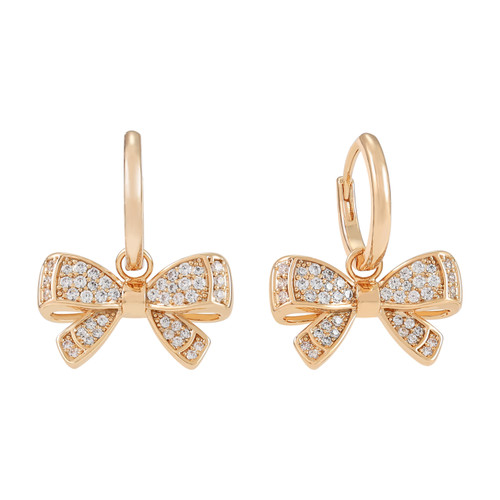 Tc Bow Double Bow Mini Cz Inset Earrings Gold
