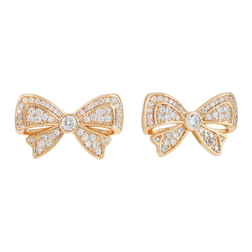 Tc Bow Double Bow Cz Inset Gold Earrings