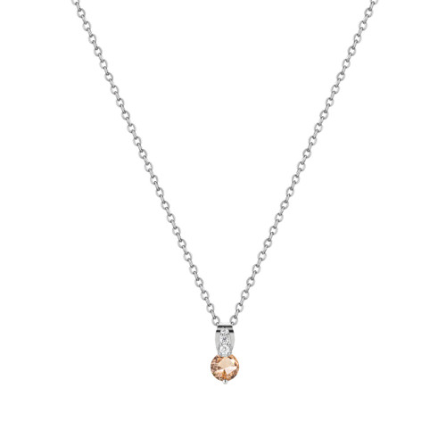 Silver Round Pink Stone W/Pave Bale Pendant
