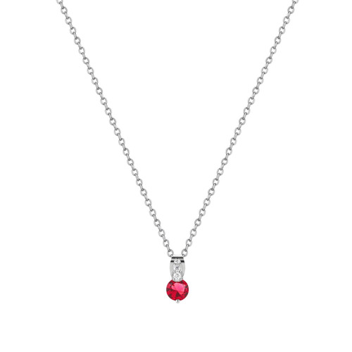 Silver Round Ruby Stone W/Pave Bale Pendant