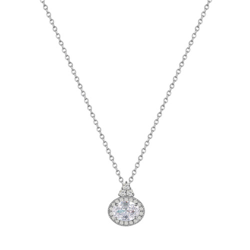 Silver Oval Clear Stone W/Clear Surround Pendant