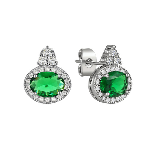 Silver Oval Emerald Stone Earrings