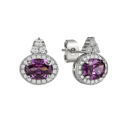 Silver Oval Purple Stone Earrings
