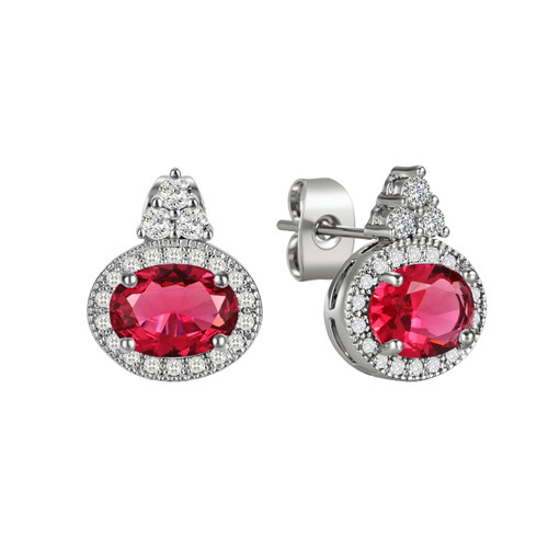 Silver Oval Ruby Stone Earrings