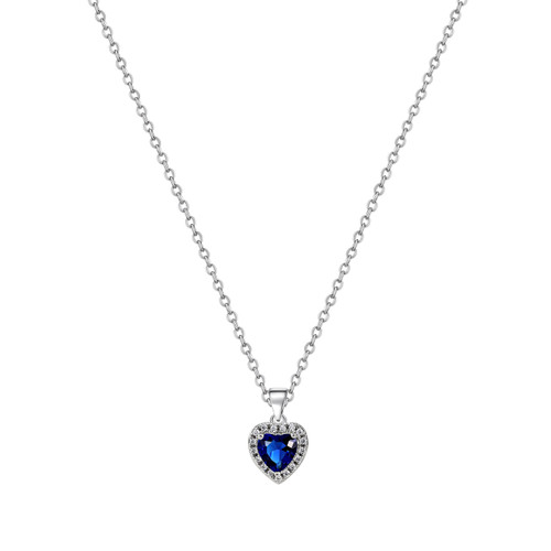 Silver Diamond Heart Pendant Sapphire