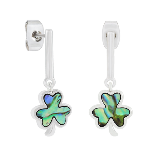 Trinity - Shell Shamrock Drop Earrings Silver