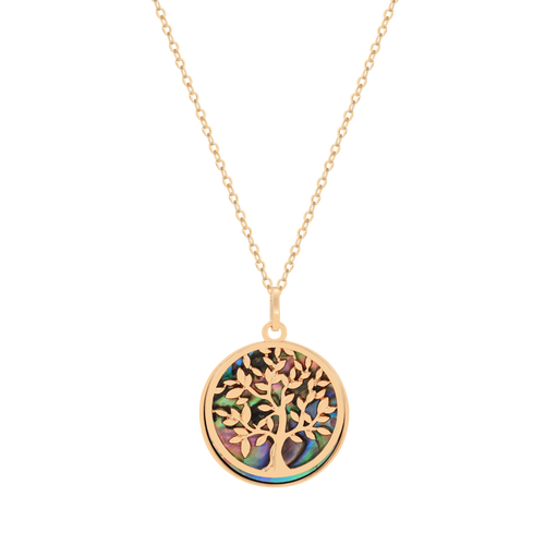 Trinity - Shell Tree Of Life Disc Pendant Gold