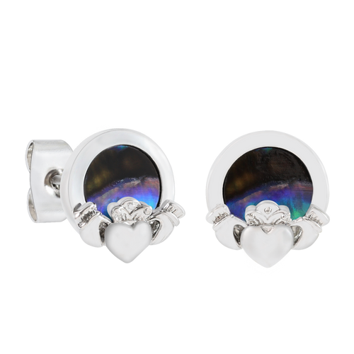 Trinity - Shell Claddagh Stud Earrings Silver
