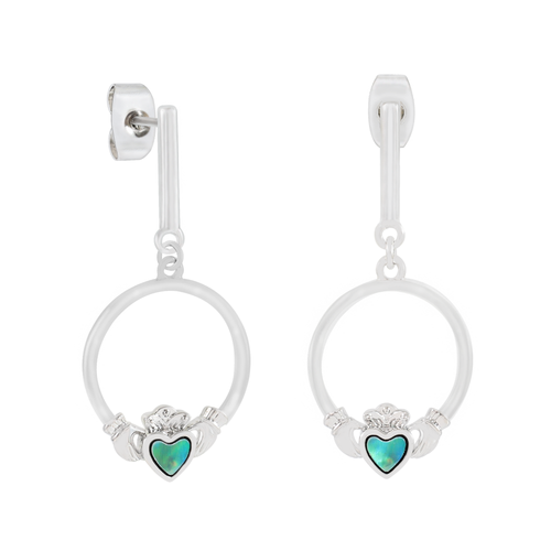 Trinity - Shell Claddagh Drop Earrings Silver