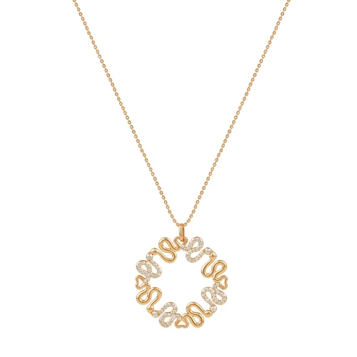Tc Snake Polished & Cz Inset Snake Pendant Gold