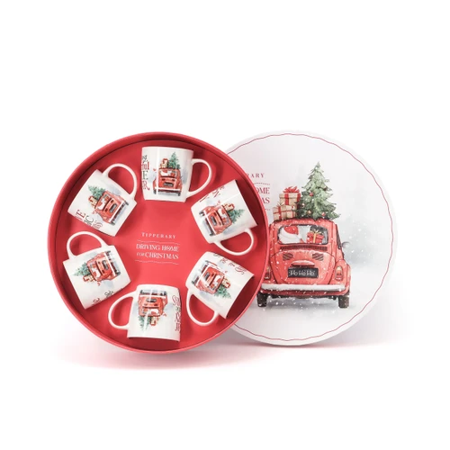 NEW Driving Home For Christmas S/6 Mug Hatbox