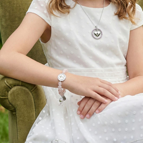 Pink Bead Charm Communion Bracelet