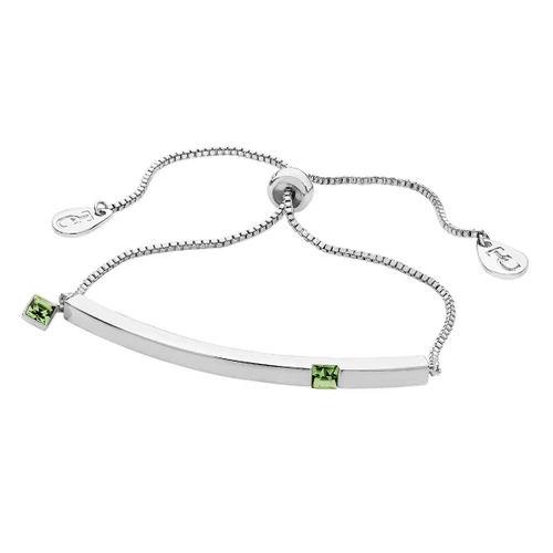 August - Silver Bar Birthstone Bracelet - Peridot Crystal