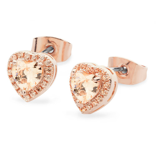 Diamante Heart Drop Earrings Rose Gold