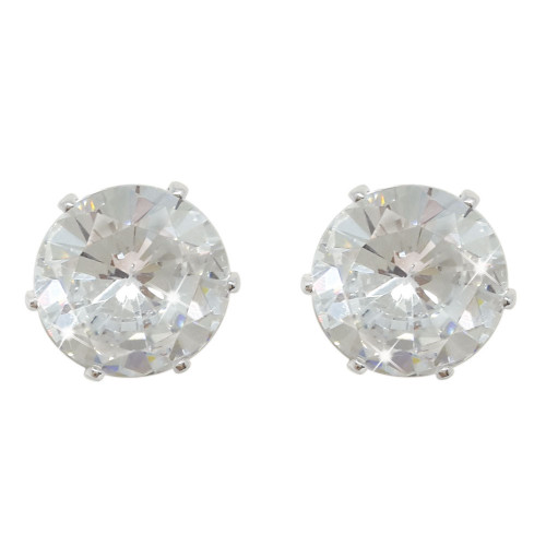Silver Stud Earrings Clear Stone 9mm