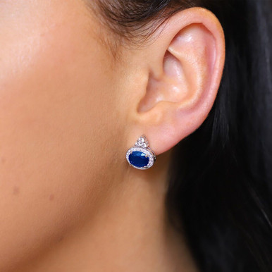 Silver Earrings Oval Sapphire
