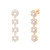 Gold drop earrings featuring three cascading daisy flower motifs with sparkling crystals and pearl centers.