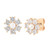 Gold stud earrings designed as daisy flowers, featuring sparkling crystal petals and a pearl center.