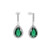 Silver Maureen O’Hara pear-shaped drop earrings with deep green emerald stones framed by sparkling cubic zirconia accents.