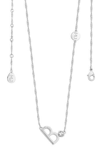 Crafted in sleek polished silver, each unique letter is adorned with a sparkling bezel set clear CZ adding a touch of glamour to these eye-catching pendants. Each letter is positioned at an angle creating a contemporary look. They are suspended from a beautiful shimmering Singapore chain and secure safely with a lobster claw clasp.