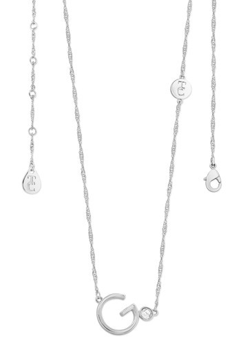 Crafted in sleek polished silver, each unique letter is adorned with a sparkling bezel set clear CZ adding a touch of glamour to these eye-catching pendants. Each letter is positioned at an angle creating a contemporary look. They are suspended from a beautiful shimmering Singapore chain and secure safely with a lobster claw clasp.