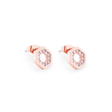 BEE ROSE GOLD HEXAGONAL STUD EARRINGS