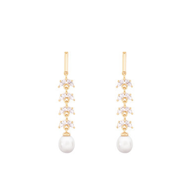 TC PEARL & CZ DROP EARRINGS GOLD