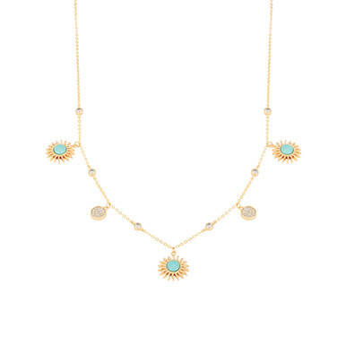Soleil Turquoise Sun Charms Necklace Gold