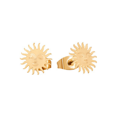 Soleil Sun With Face Stud Earrings Gold