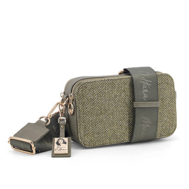 Maureen O'Hara Crossbody Camera Bag Green Herringbone