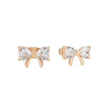 Tc Bow - Mini Stud Crystal Earrings Gold