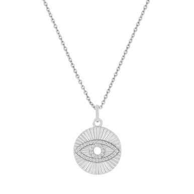 Silver Evil Eye Star Burst Pendant with pavé detail on a fine chain – jewellery product thumbnail on white background